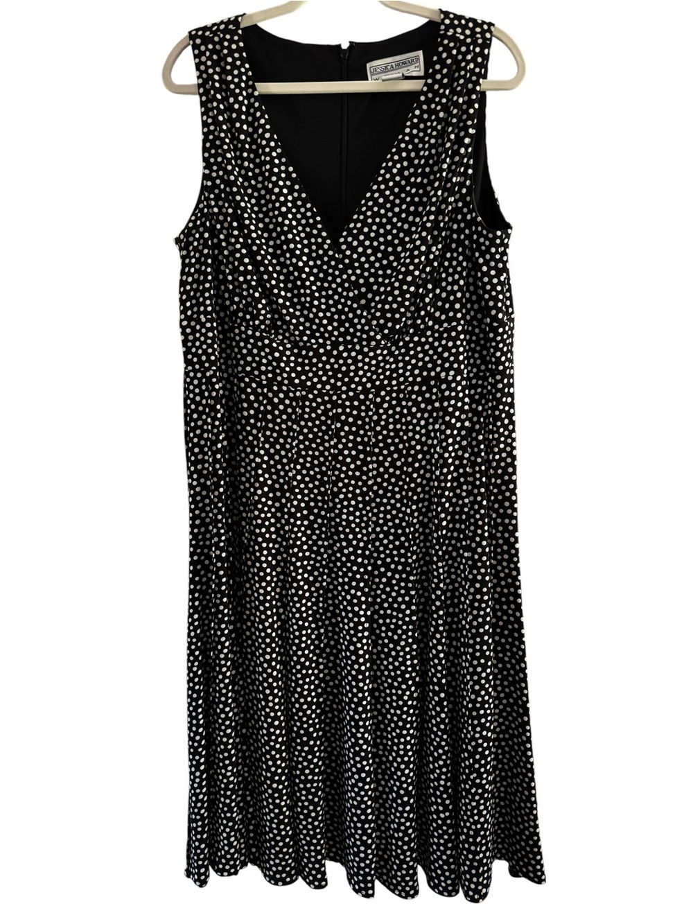 Jessica Howard Polka Dot Midi Dress 16W Black White Fit Flare Vintage Inspired